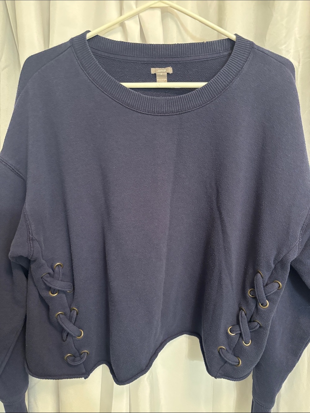 Aerie size Medium Casual Navy Lace-Up cropped Sweatshirt Top